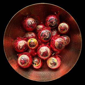 Vintage Handmade Classic Santa Decoupage Christmas
Ornaments Red Set of 19